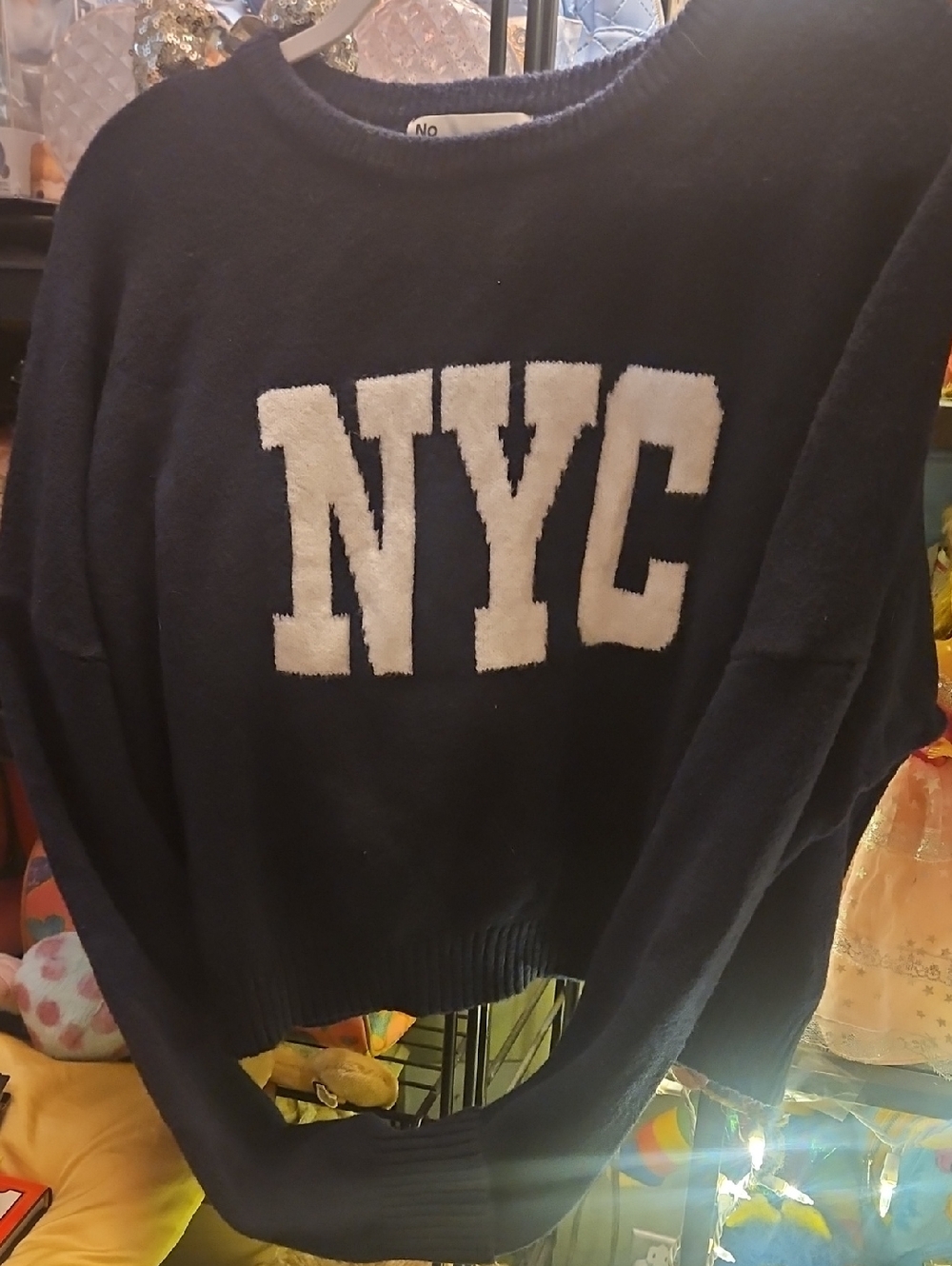 No Boundaries Navy Crewneck Sweater with White NYC Lettering